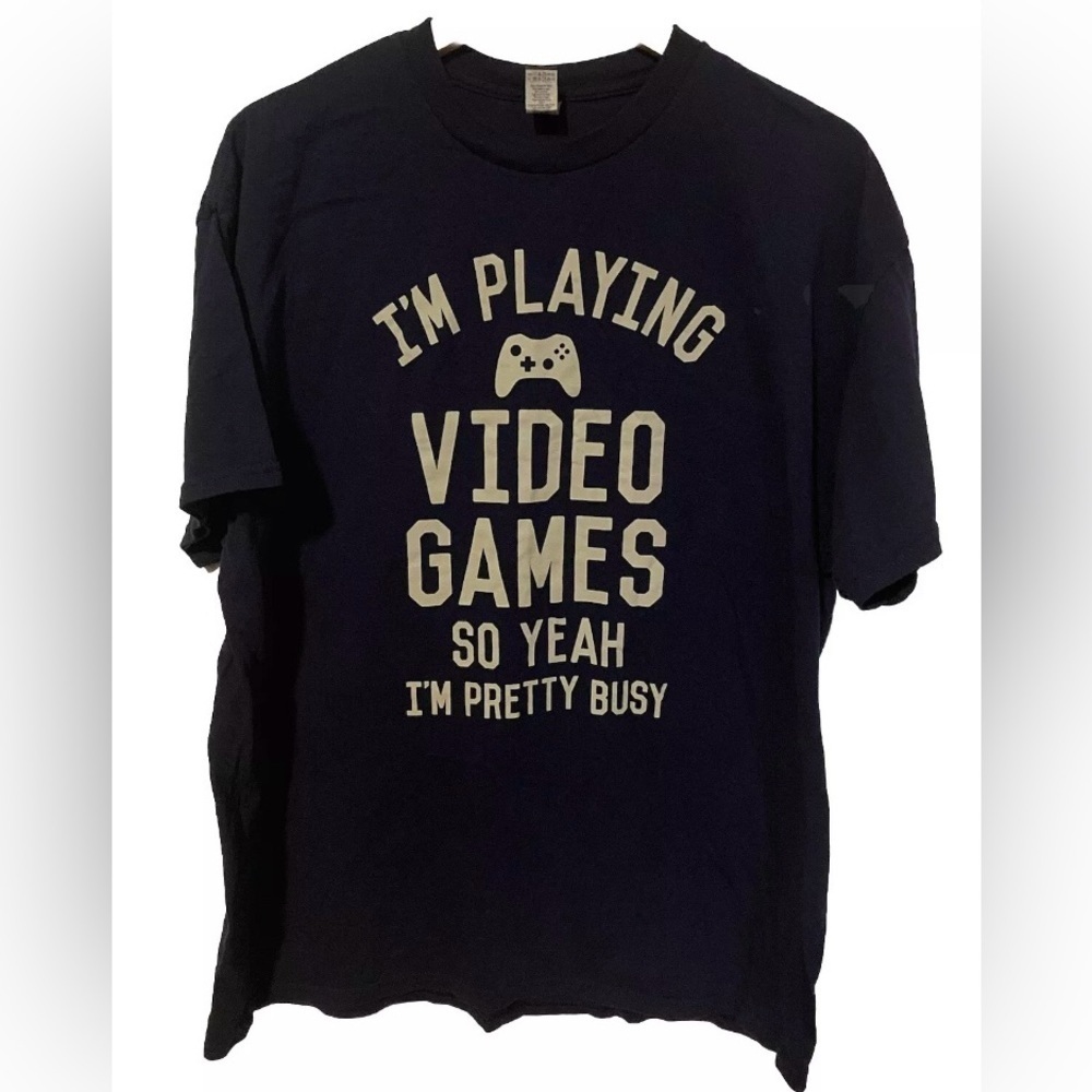 Mens Blue XL Funny Video Game Shirt I Am Playing Video Games So Yeah I Am Busy